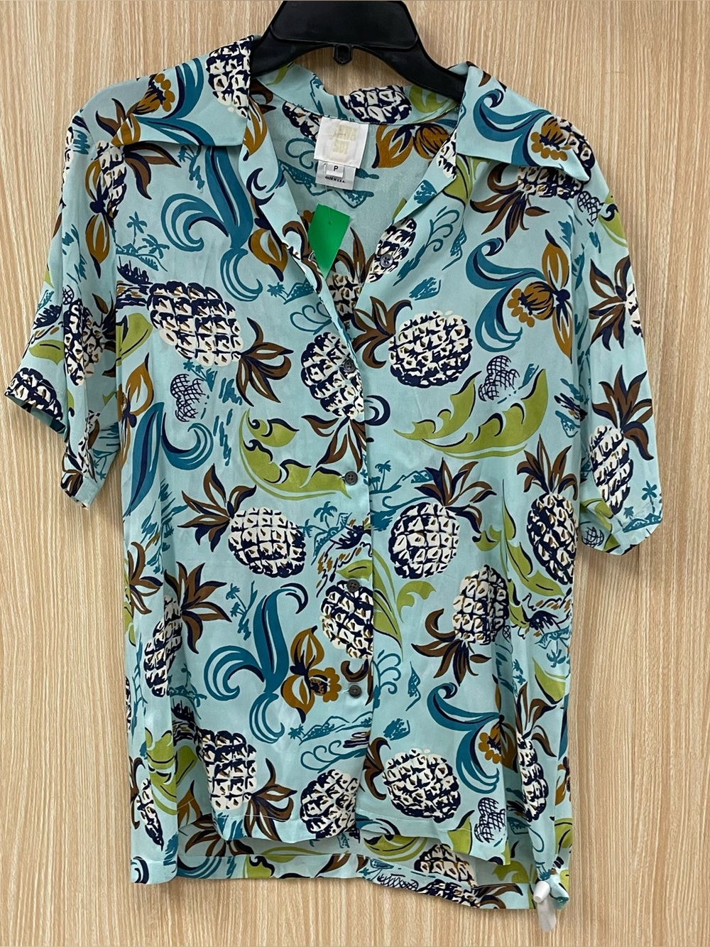 Anna Sui Blue Pineapple Blouse Size Small Petite